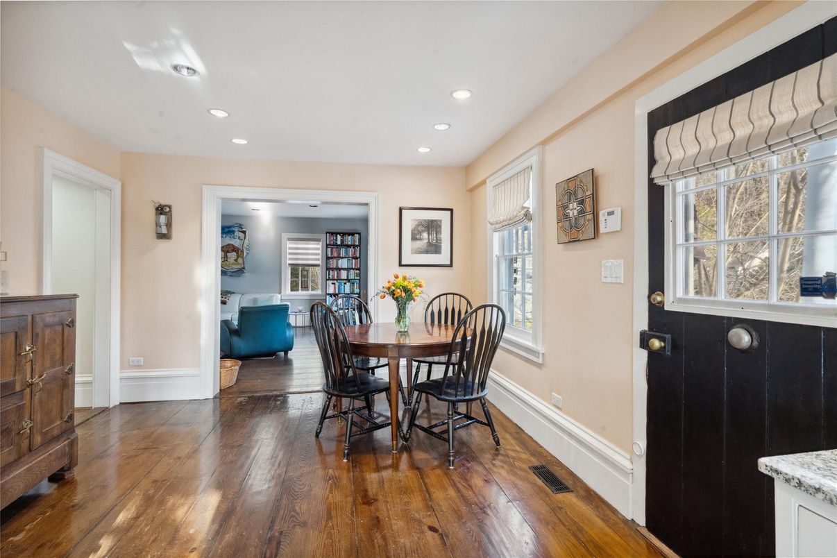 Dining room, Interior, Recessed Lighting, Wood Texture Flooring