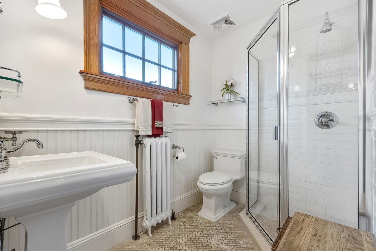 Bathroom, Glass Shower, Interior, Wood Texture Flooring