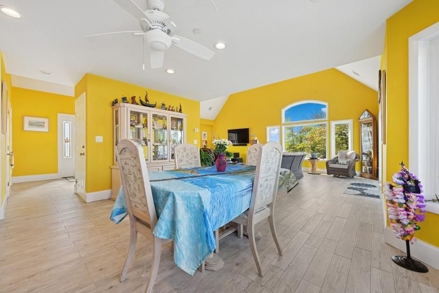 Dining room, Interior, Recessed Lighting, Wood Texture Flooring