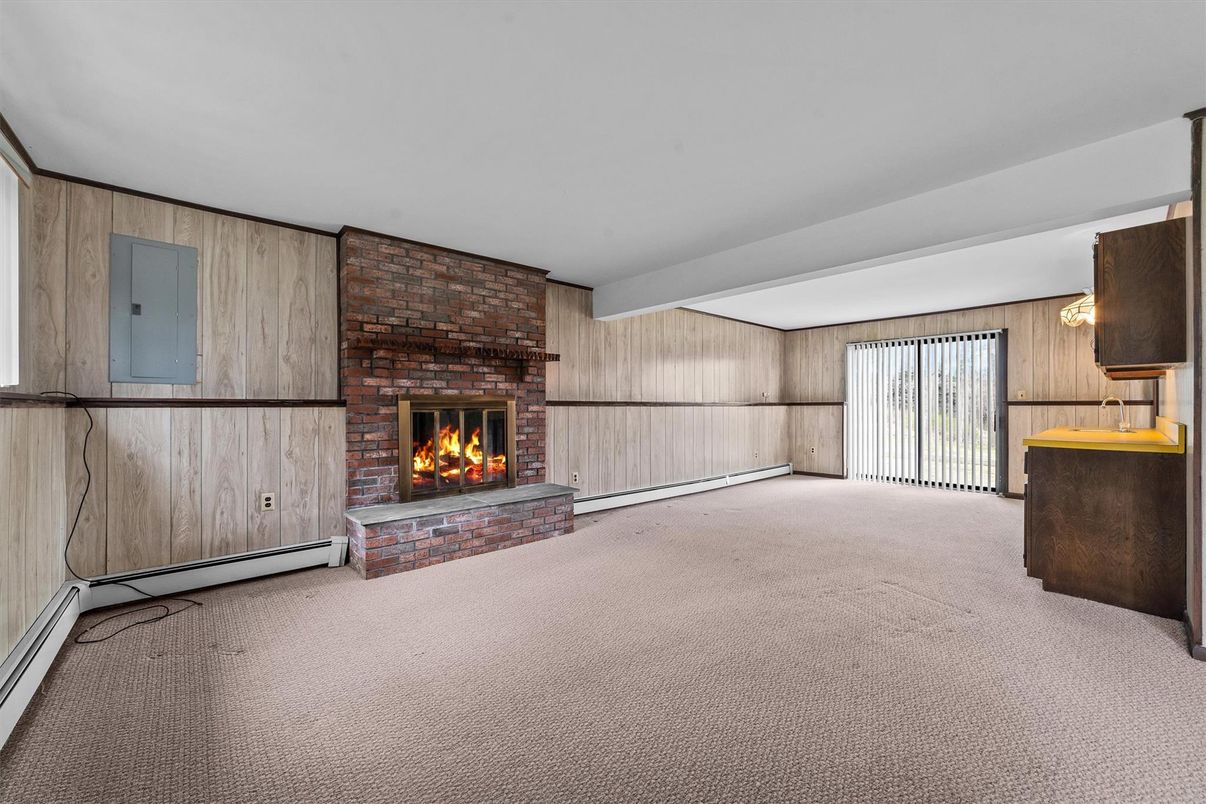 Empty room, Fireplace, Interior, Stone Walls, Wooden Walls