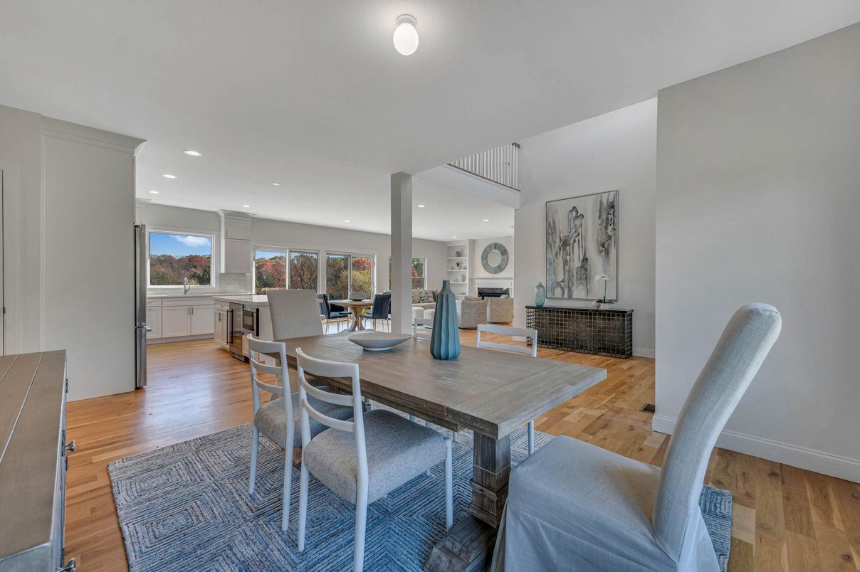Dining room, Interior, Recessed Lighting, Wood Texture Flooring