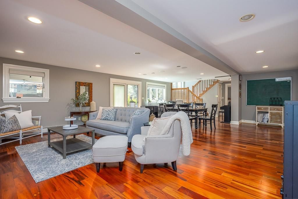 Dining room, Interior, Living room, Recessed Lighting, Wood Texture Flooring
