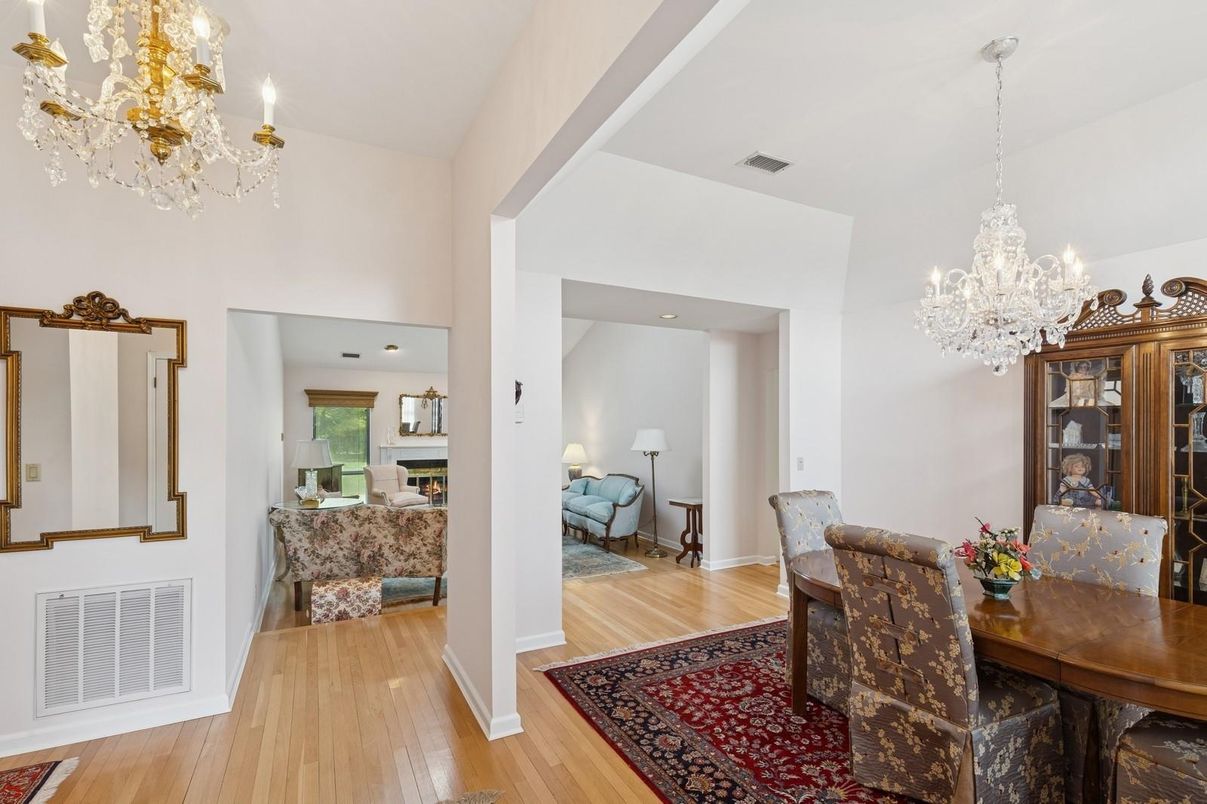 Chandelier, Dining room, Interior, Wood Texture Flooring