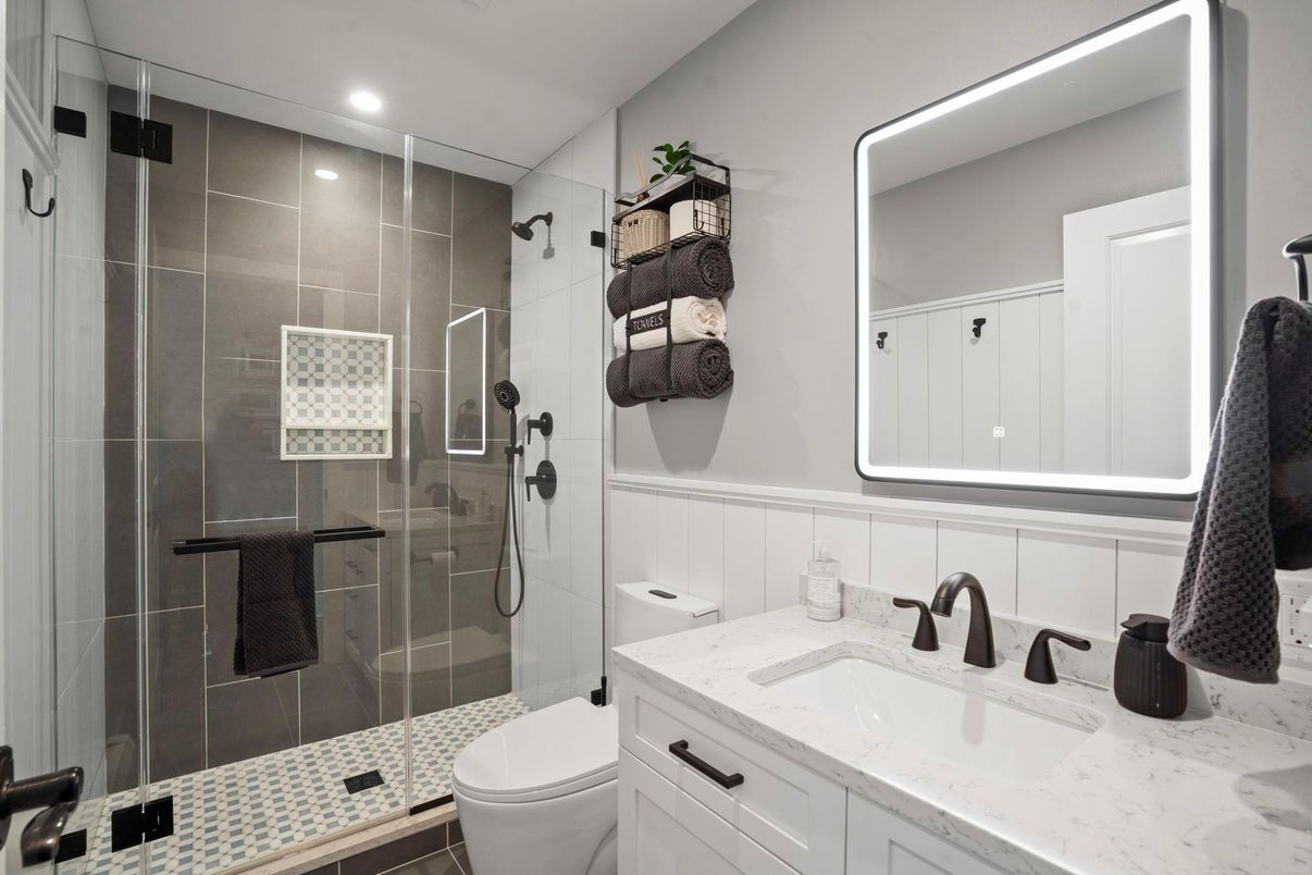Bathroom, Glass Shower, Interior, Recessed Lighting