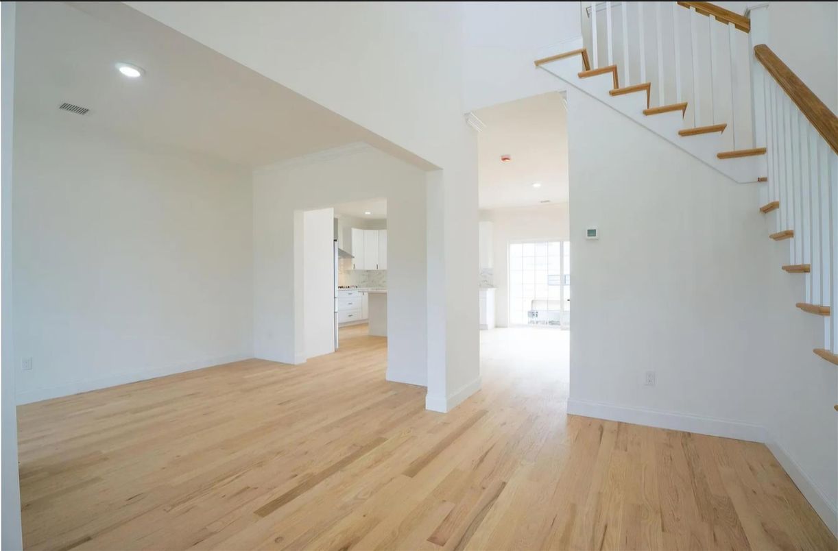 Empty room, Interior, Kitchen, Recessed Lighting, Wood Texture Flooring