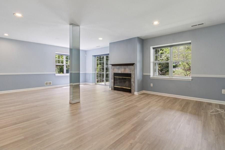 Empty room, Fireplace, Interior, Recessed Lighting, Wood Texture Flooring
