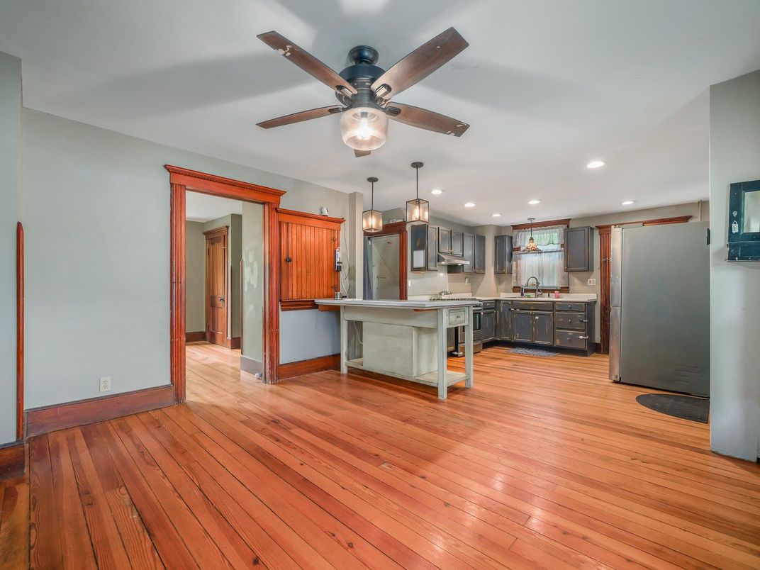 Interior, Kitchen, Pendant Lights, Recessed Lighting, Wood Texture Flooring