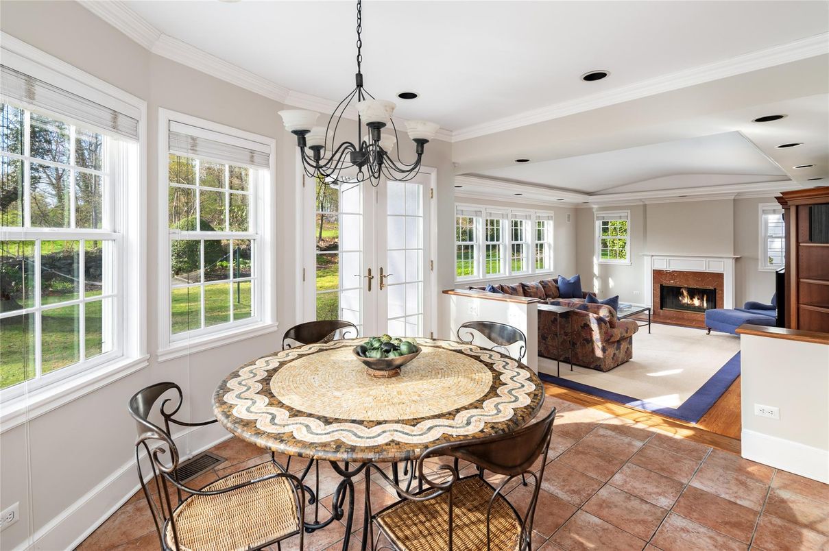 Chandelier, Dining room, Fireplace, Interior, Living room, Pendant Lights, Recessed Lighting