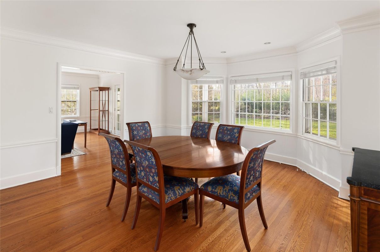 Dining room, Interior, Pendant Lights, Wood Texture Flooring