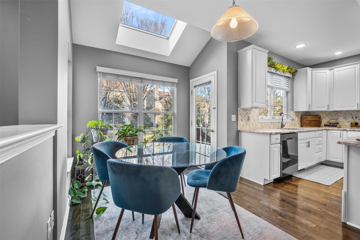 Dining room, Glass Ceilings, Interior, Kitchen, Recessed Lighting, Wood Texture Flooring