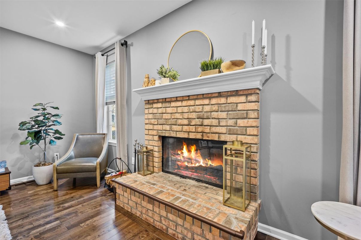 Fireplace, Interior, Recessed Lighting, Wood Texture Flooring
