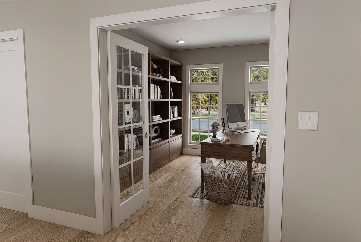 Home Office, Interior, Recessed Lighting, Wood Texture Flooring