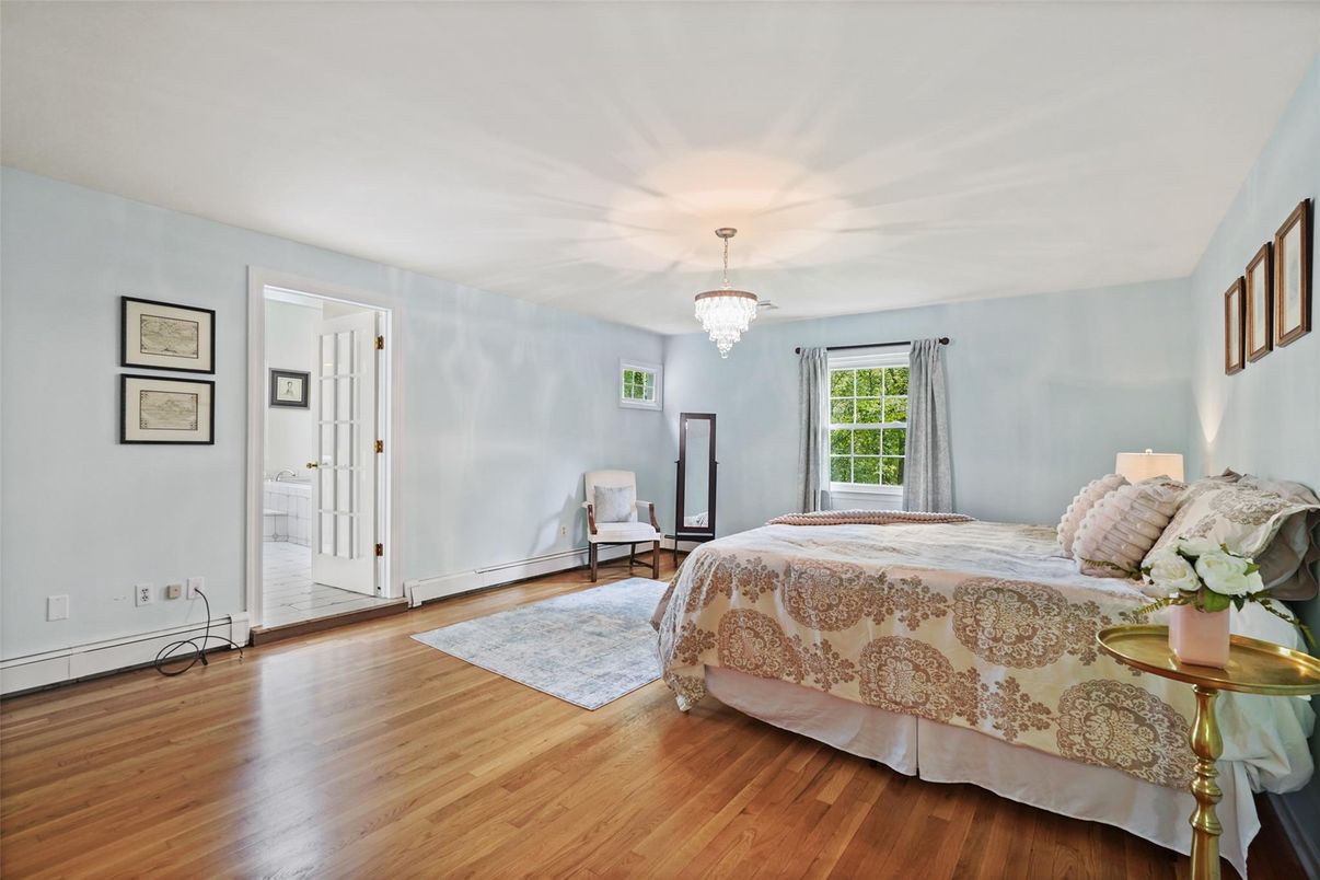 Bedroom, Chandelier, Interior, Wood Texture Flooring