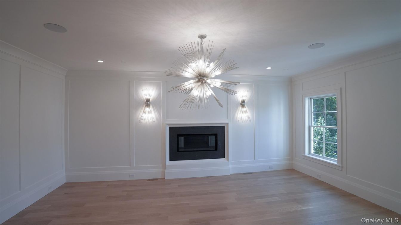 Empty room, Fireplace, Interior, Recessed Lighting, Wood Texture Flooring