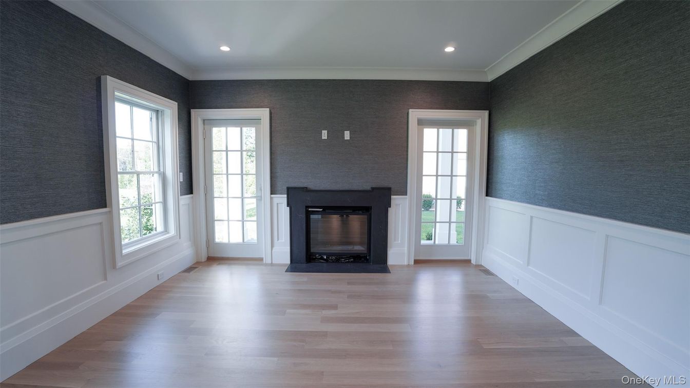Empty room, Fireplace, Interior, Recessed Lighting, Wood Texture Flooring