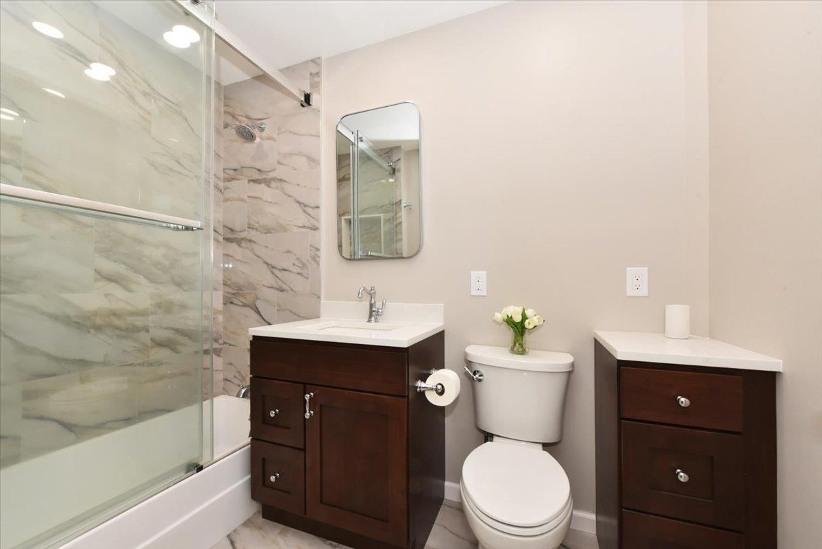 Bathroom, Glass Shower, Interior, Marble Walls, Recessed Lighting