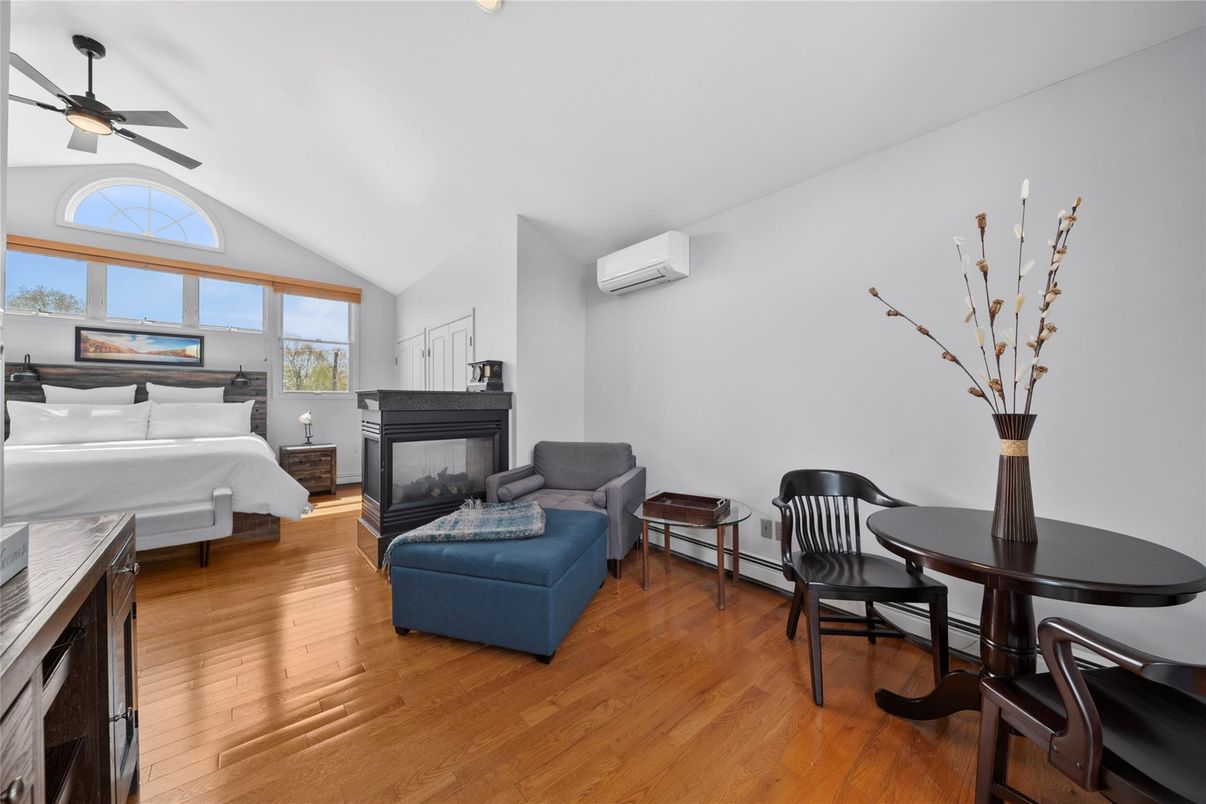 Bedroom, Fireplace, Interior, Wood Texture Flooring