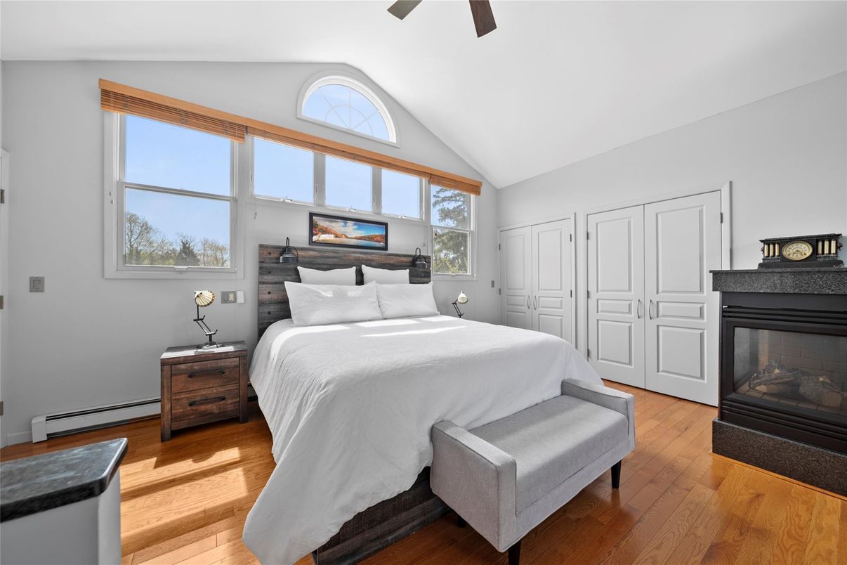 Bedroom, Fireplace, Interior, Wood Texture Flooring