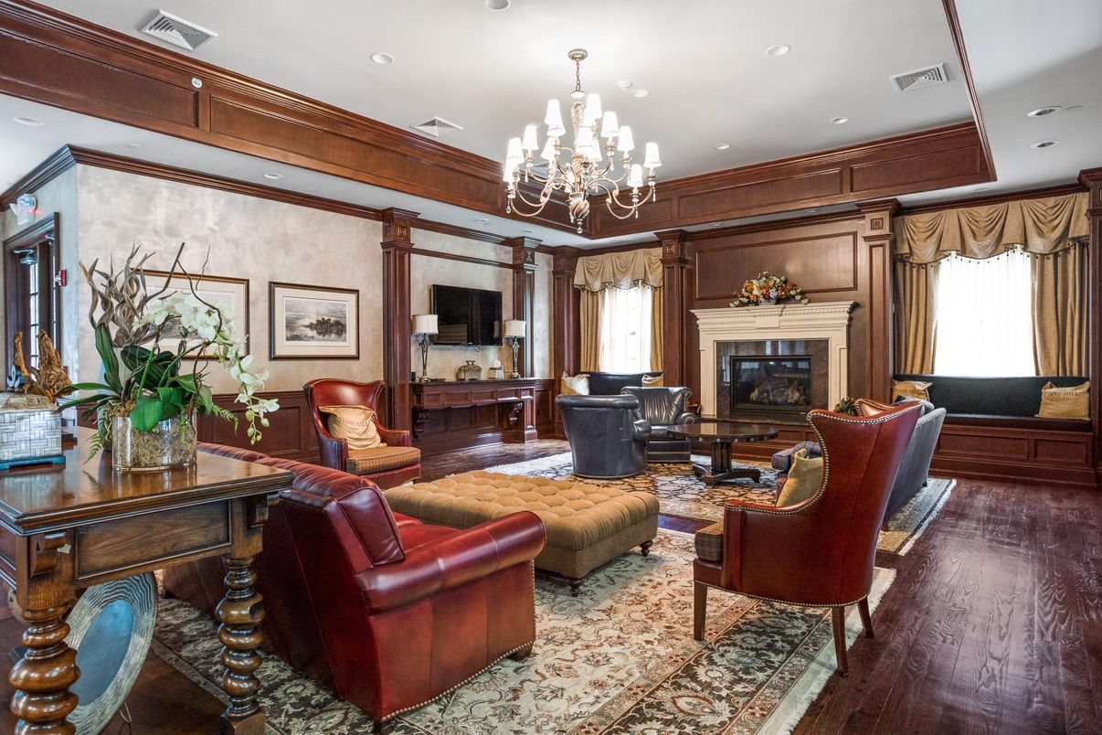 Chandelier, Fireplace, Interior, Living room, Recessed Lighting, Wood Texture Flooring