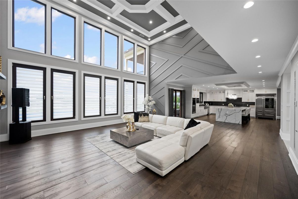 Interior, Kitchen, Living room, Recessed Lighting, Stainless Steel Appliances, Wood Texture Flooring