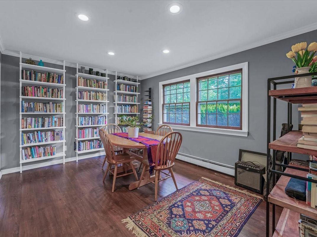 Dining room, Interior, Recessed Lighting, Wood Texture Flooring