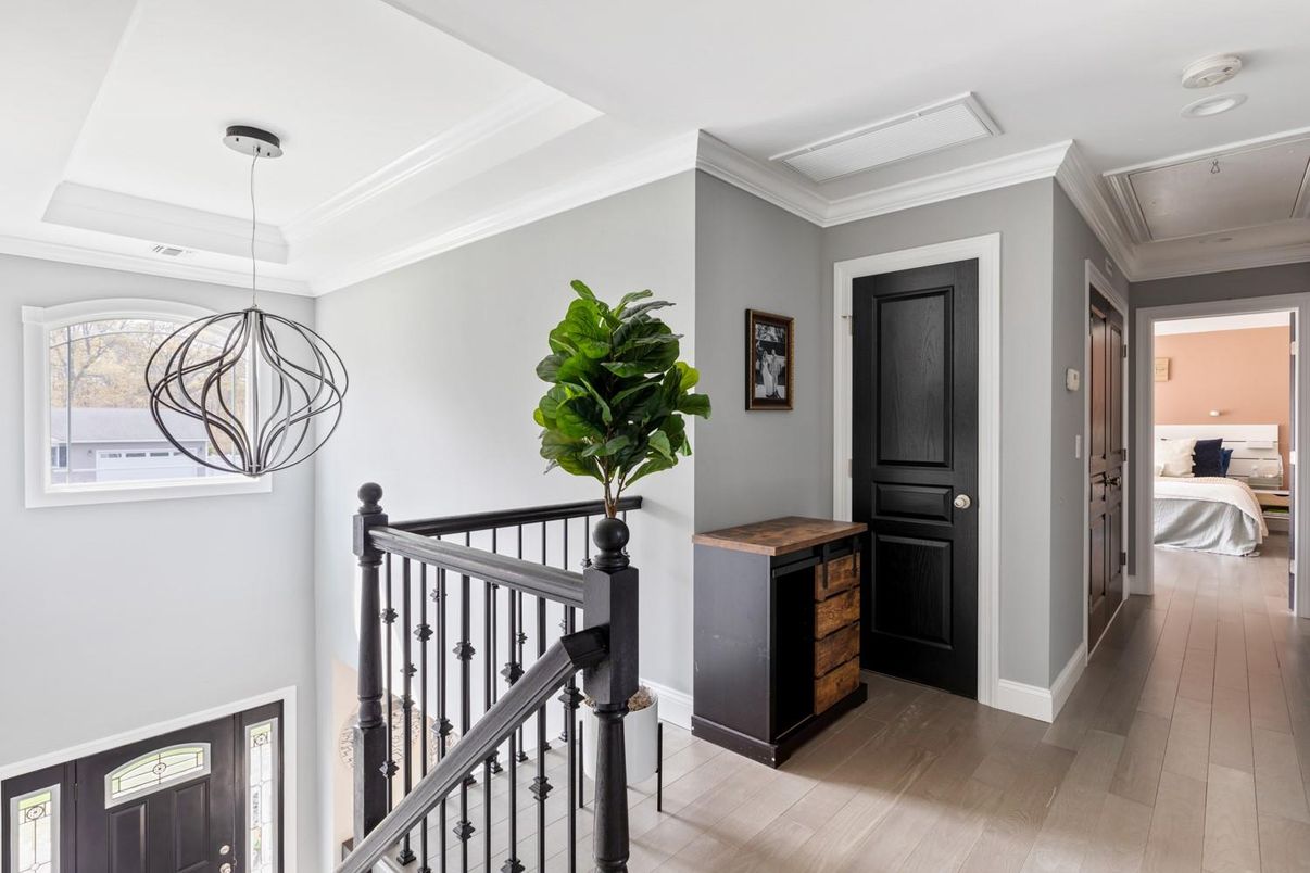 Bedroom, Interior, Pendant Lights, Recessed Lighting, Wood Texture Flooring
