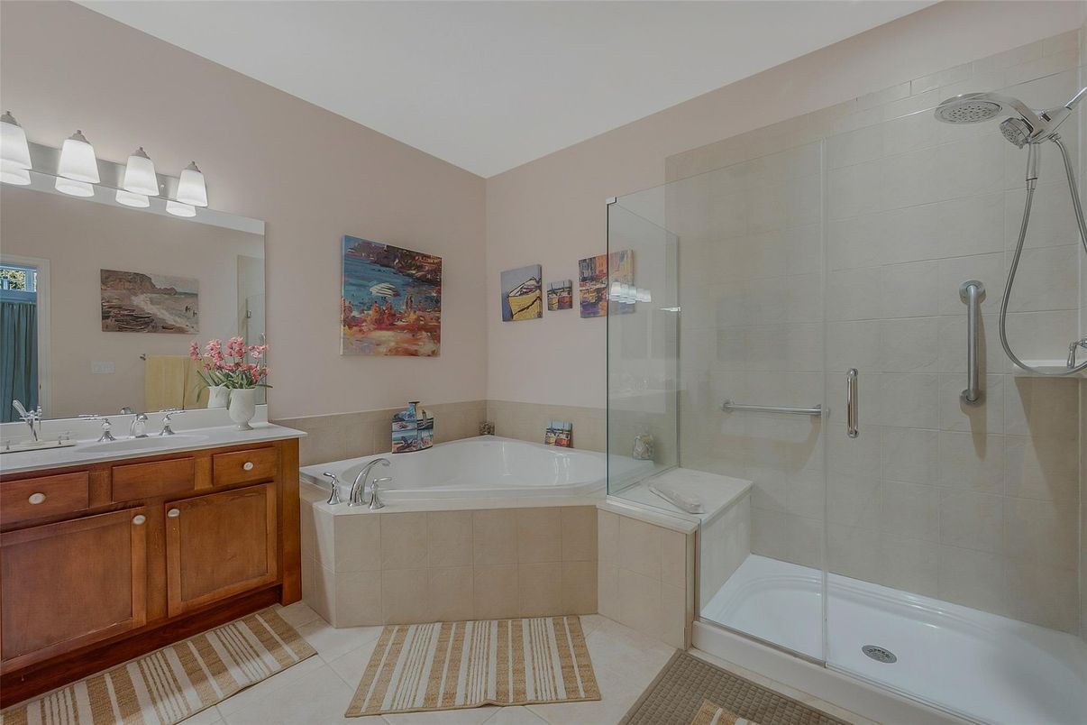 Bathroom, Dual Sink Vanities, Glass Shower, Interior