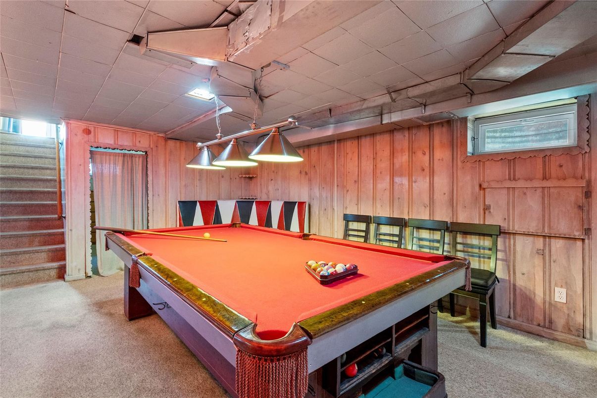 Billiard Table, Game Room, Interior, Pendant Lights, Wooden Walls