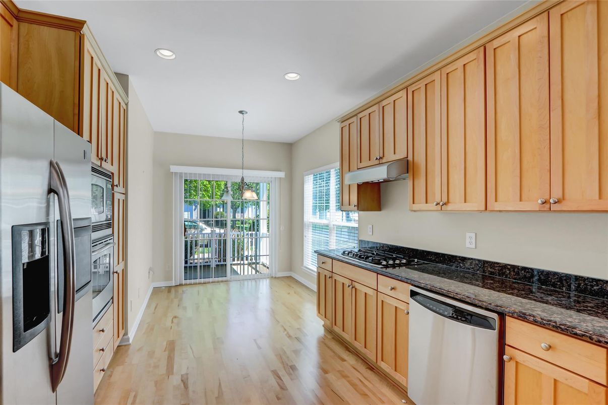 Interior, Kitchen, Pendant Lights, Recessed Lighting, Wood Texture Flooring