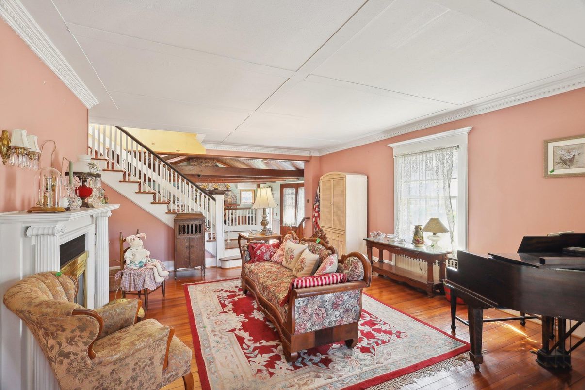 Fireplace, Interior, Living room, Piano, Wood Texture Flooring