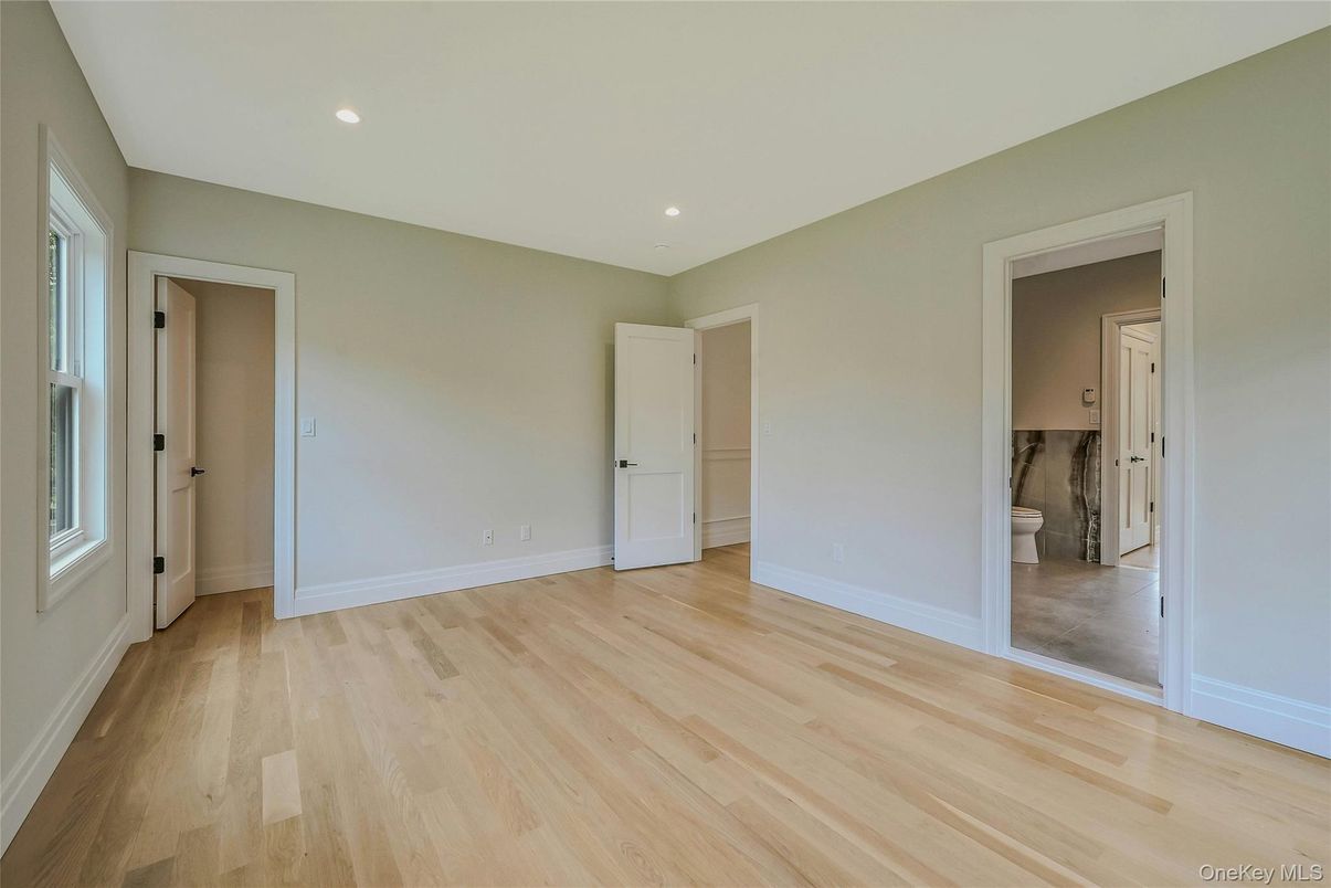 Bathroom, Empty room, Interior, Recessed Lighting, Wood Texture Flooring