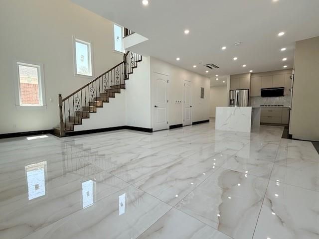 Interior, Kitchen, Marble, Recessed Lighting, Stainless Steel Appliances