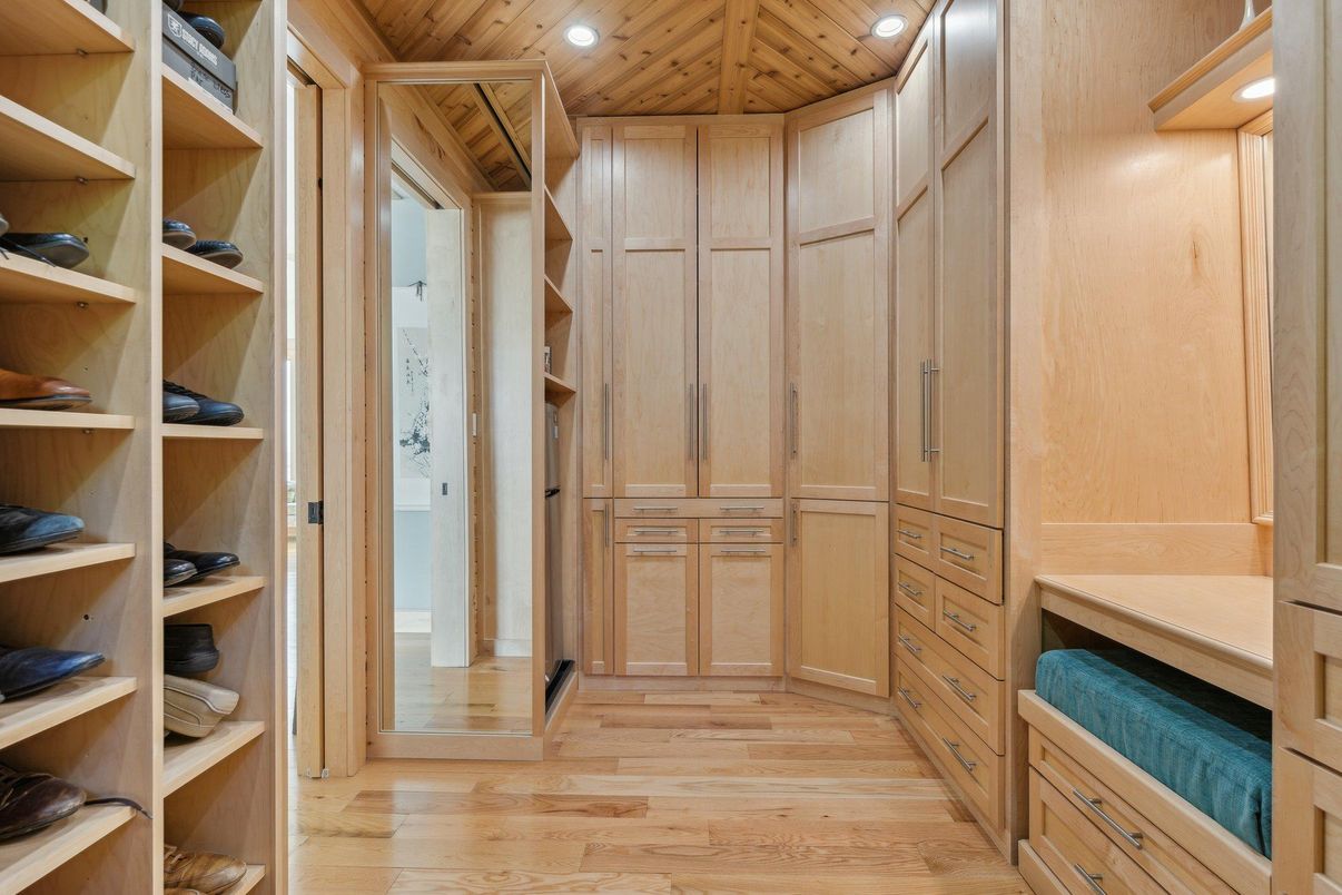 Interior, Recessed Lighting, Walk-in Closets, Wooden Ceilings, Wood Texture Flooring, Wooden Walls