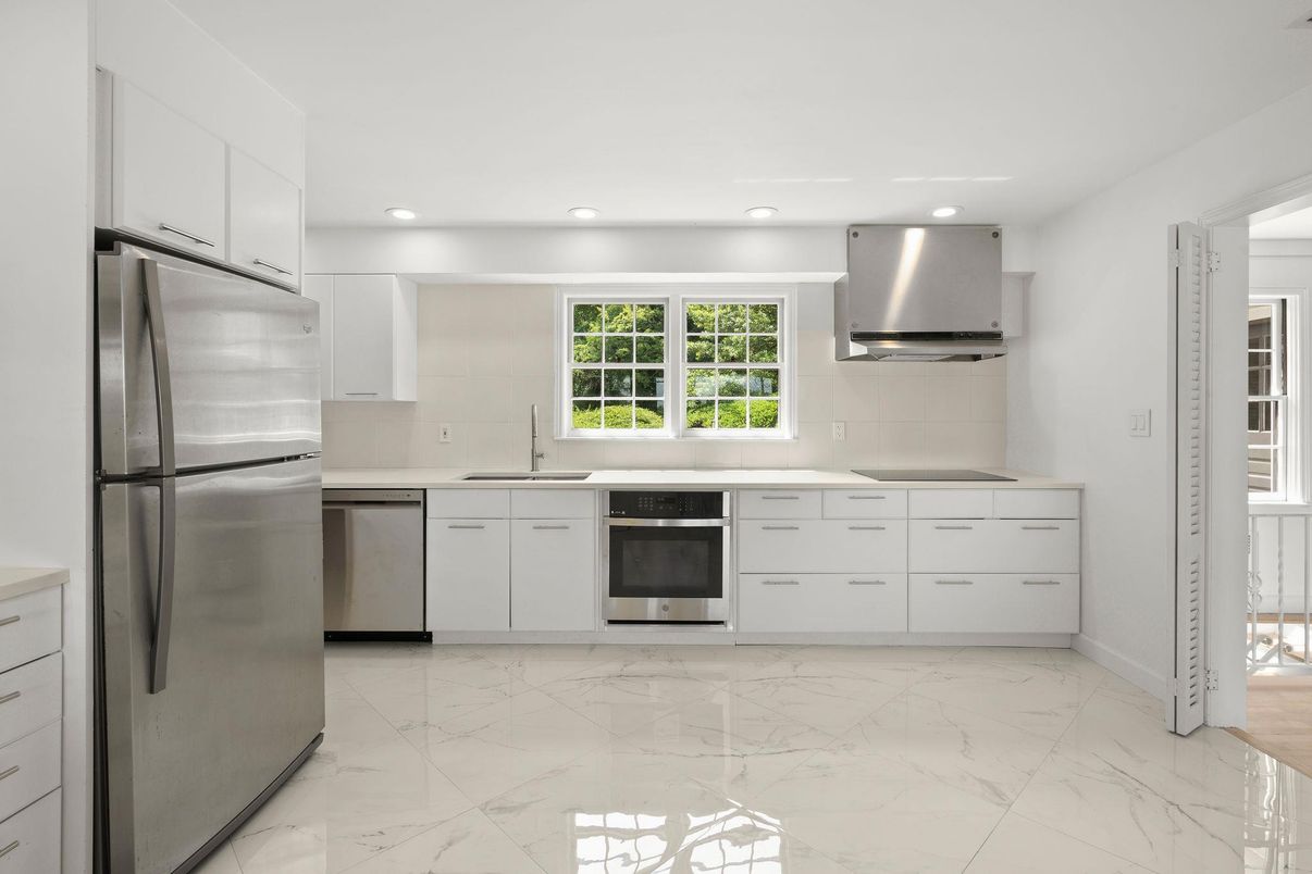 Interior, Kitchen, Marble, Recessed Lighting, Stainless Steel Appliances