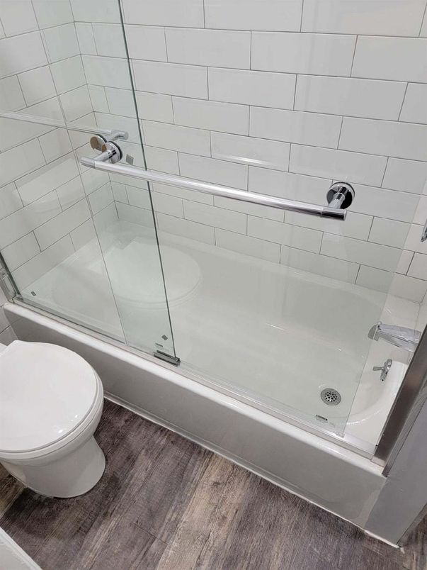 Bathroom, Glass Shower, Interior, Wood Texture Flooring