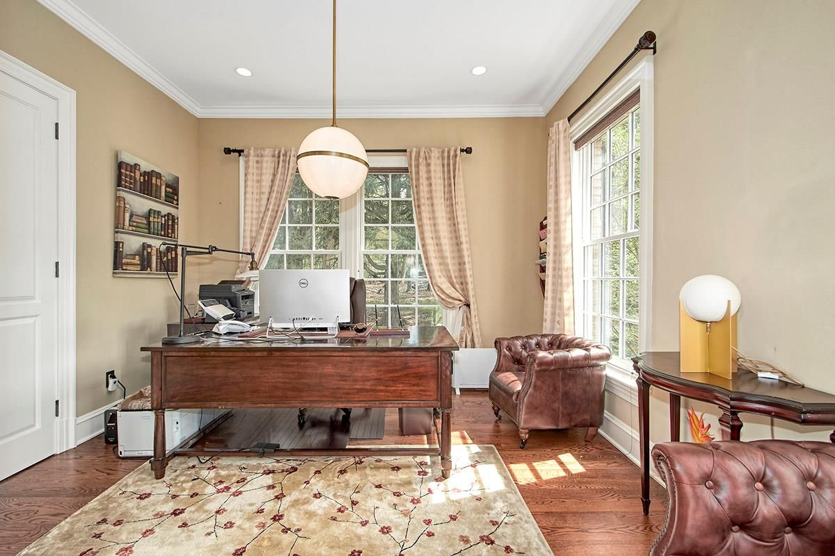 Home Office, Interior, Pendant Lights, Recessed Lighting, Wood Texture Flooring