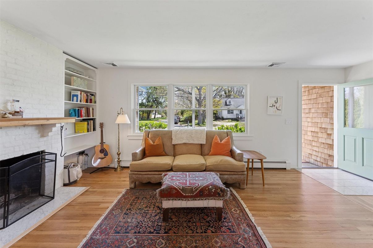 Fireplace, Interior, Living room, Stone Walls, Wood Texture Flooring