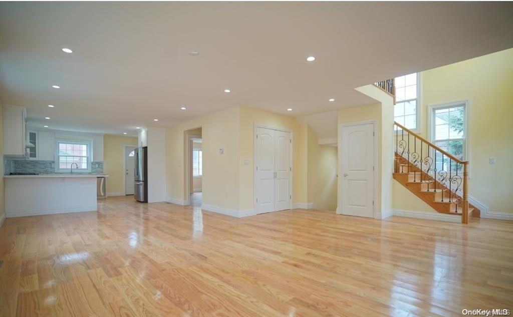 Empty room, Interior, Kitchen, Recessed Lighting, Wood Texture Flooring