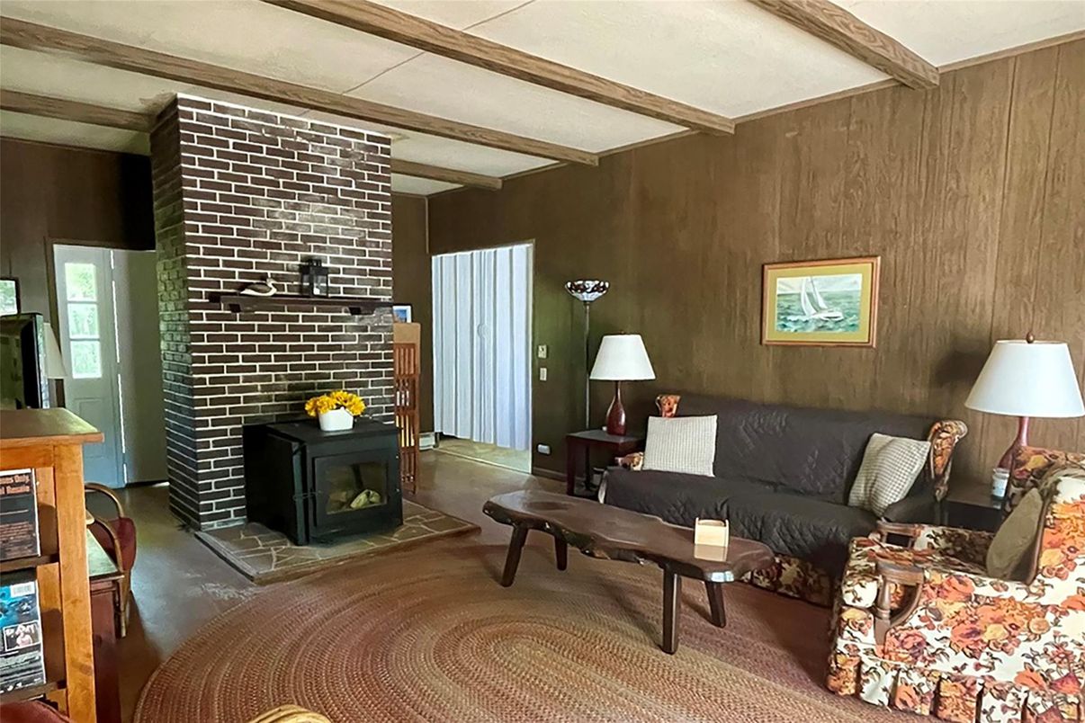 Fireplace, Interior, Living room, Stone Walls, Wooden Beams