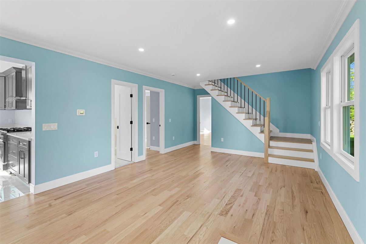 Empty room, Interior, Kitchen, Recessed Lighting, Wood Texture Flooring
