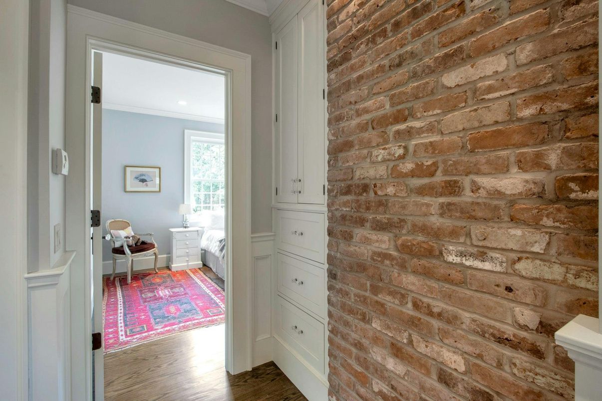 Interior, Recessed Lighting, Stone Walls, Wood Texture Flooring
