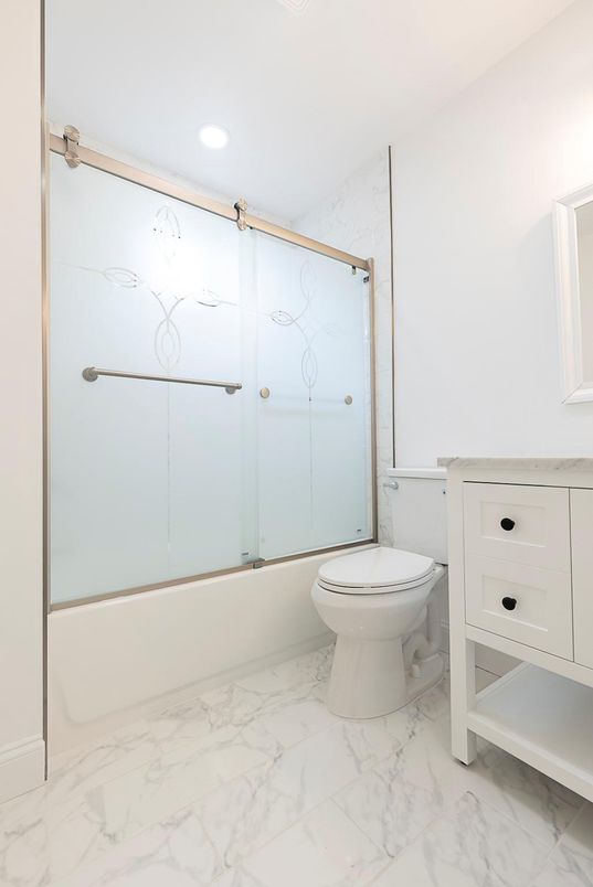 Bathroom, Glass Shower, Interior, Marble, Recessed Lighting