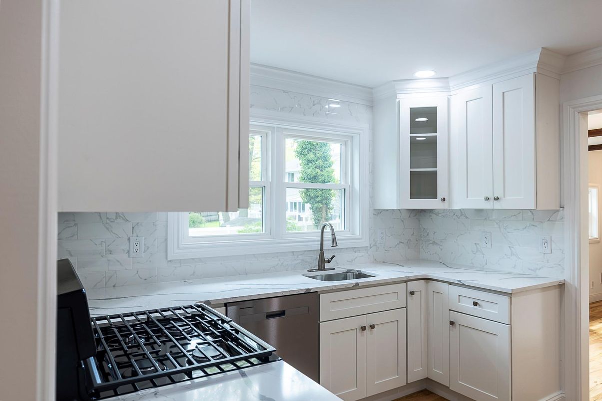 Interior, Kitchen, Marble Walls, Recessed Lighting, Wood Texture Flooring