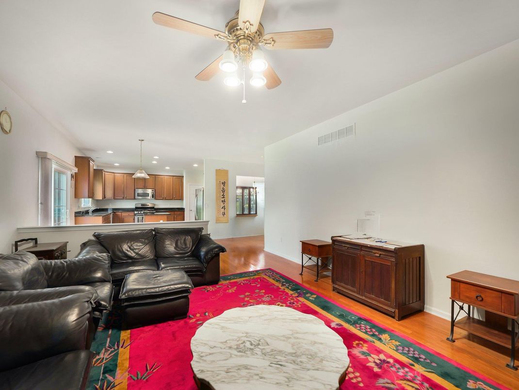 Interior, Kitchen, Living room, Recessed Lighting, Stainless Steel Appliances, Wood Texture Flooring