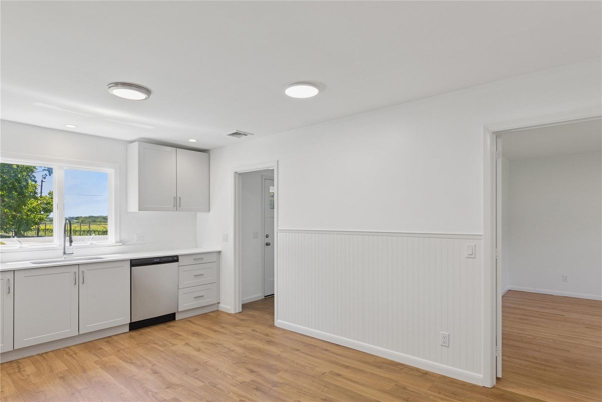 Interior, Kitchen, Recessed Lighting, Wood Texture Flooring