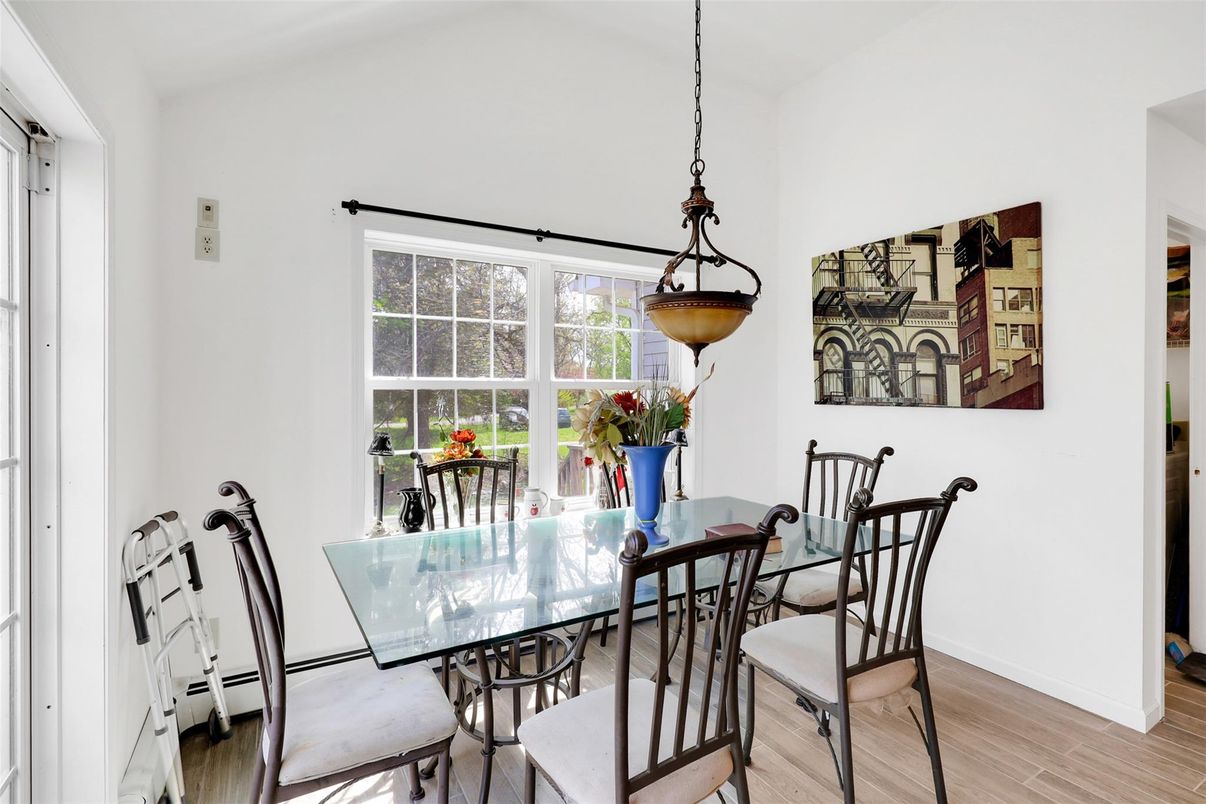Dining room, Interior, Pendant Lights, Wood Texture Flooring