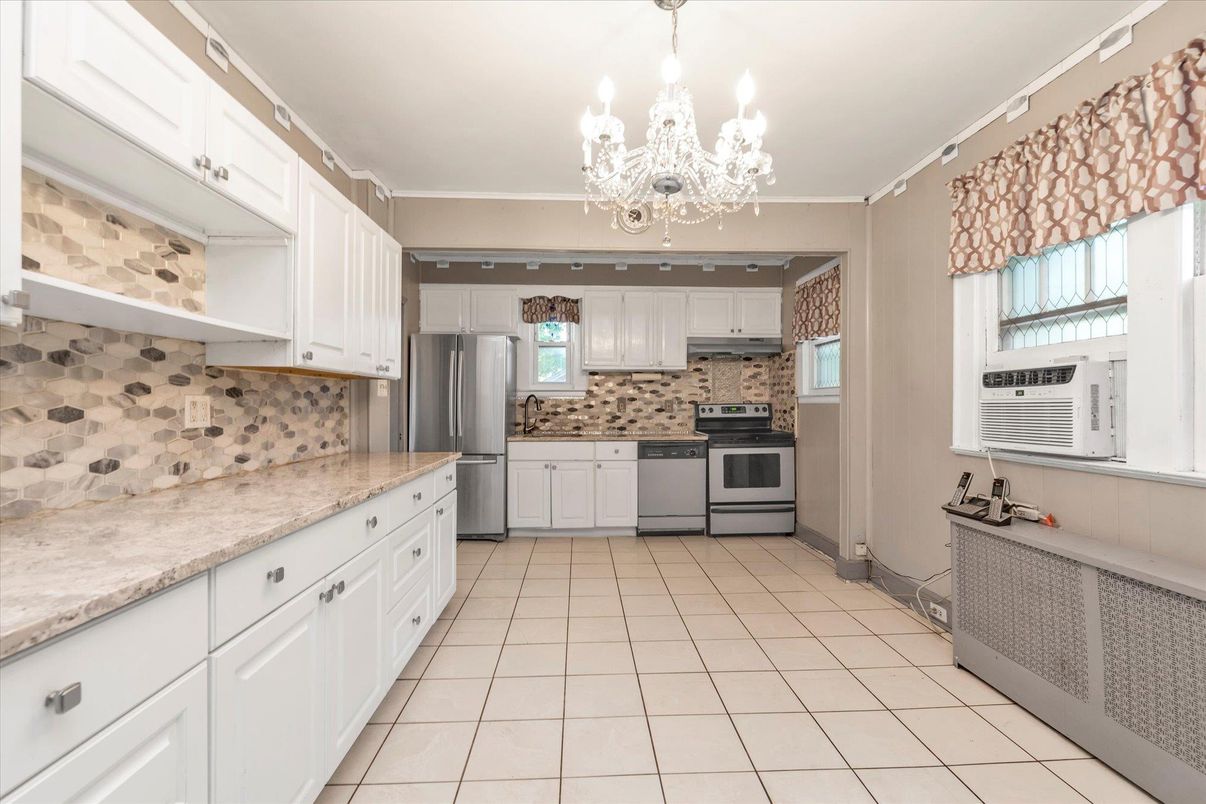 Chandelier, Interior, Kitchen, Stainless Steel Appliances