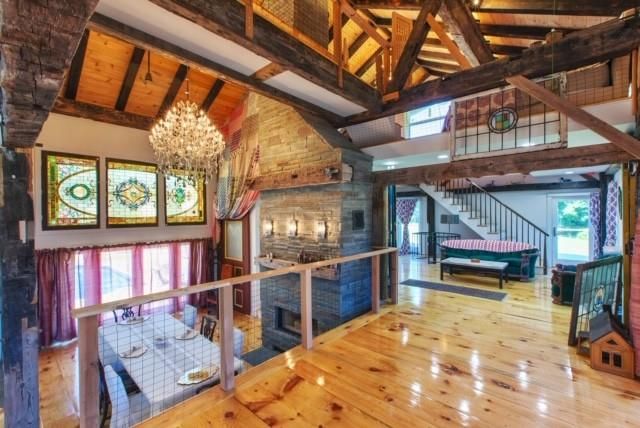 Chandelier, Interior, Stone Walls, Wooden Beams, Wooden Ceilings, Wood Texture Flooring