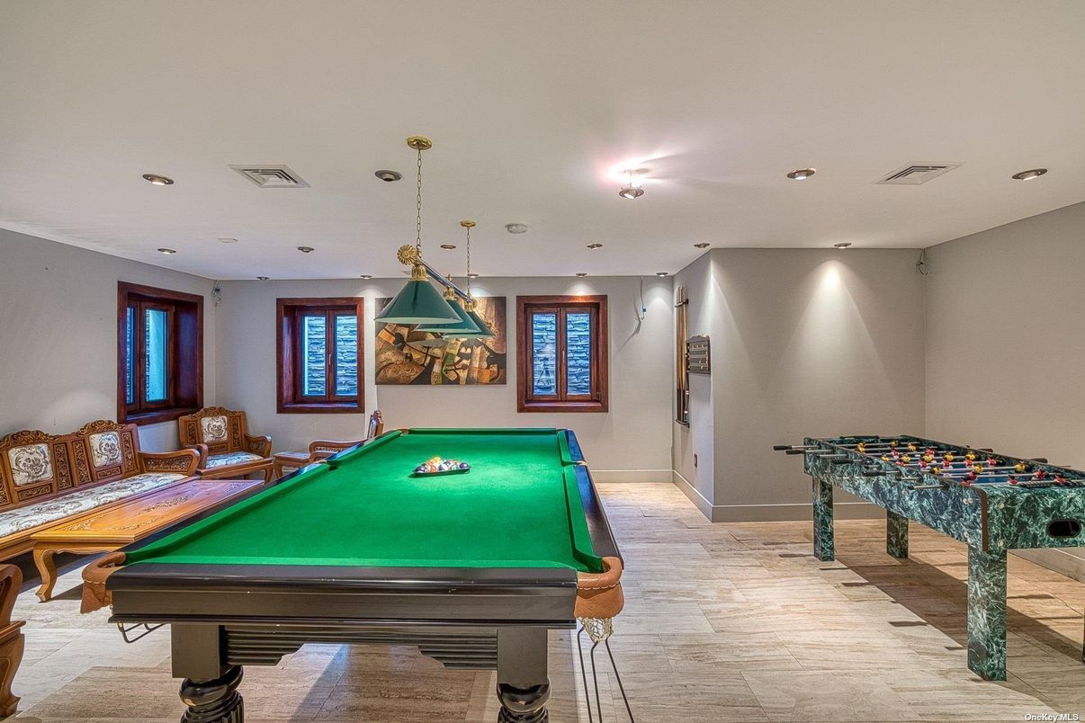 Billiard Table, Game Room, Interior, Pendant Lights, Recessed Lighting