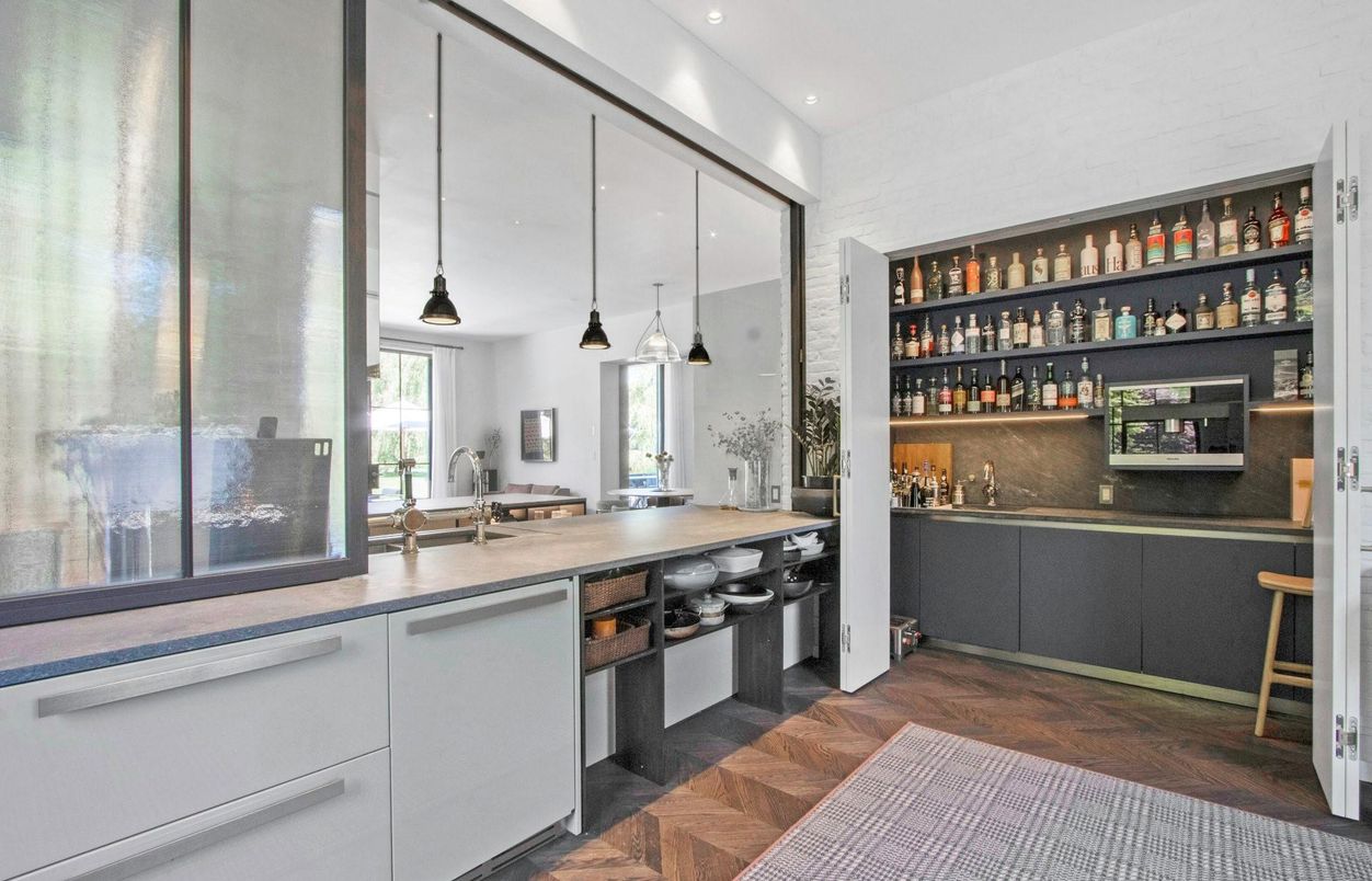 Interior, Kitchen, Pendant Lights, Recessed Lighting, Wood Texture Flooring